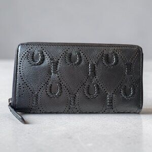 VILENCA Holland Licorice Genuine Leather Large Zip Round Peacock Stitch Wallet